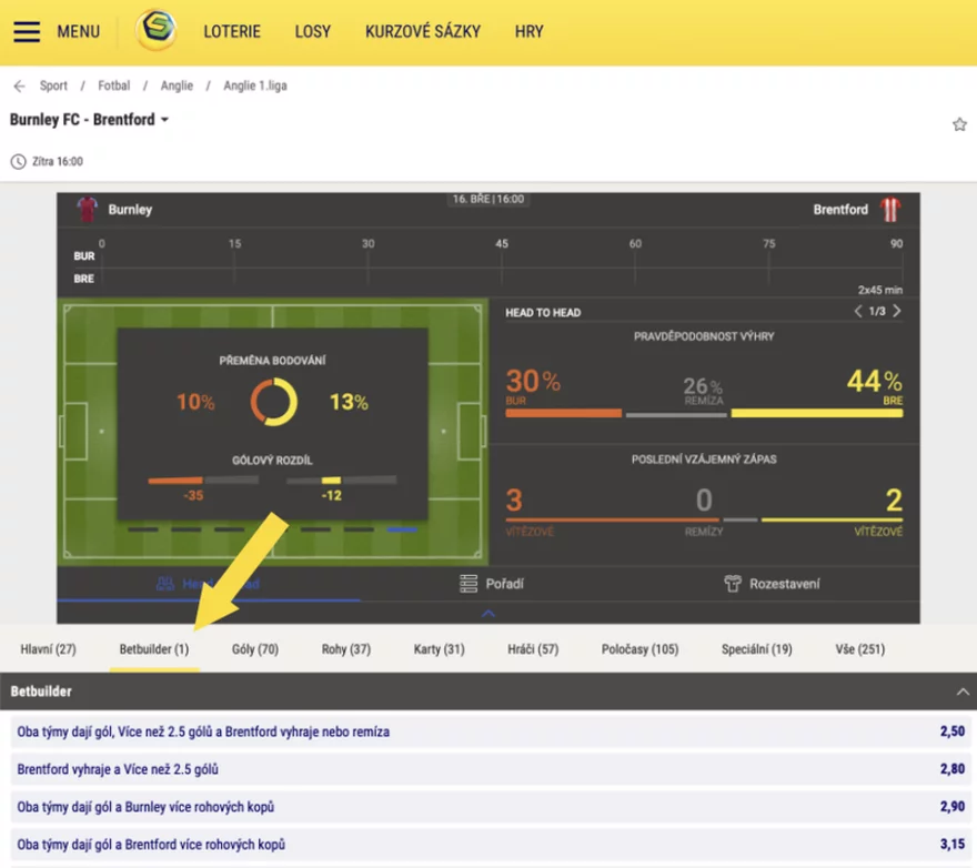 Sazkabet BetBuilder ukázka