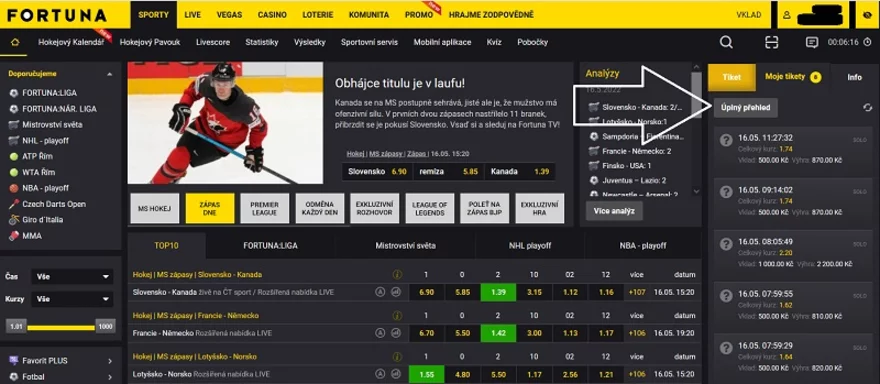 Kontrola online tiketu ve Fortuně 
