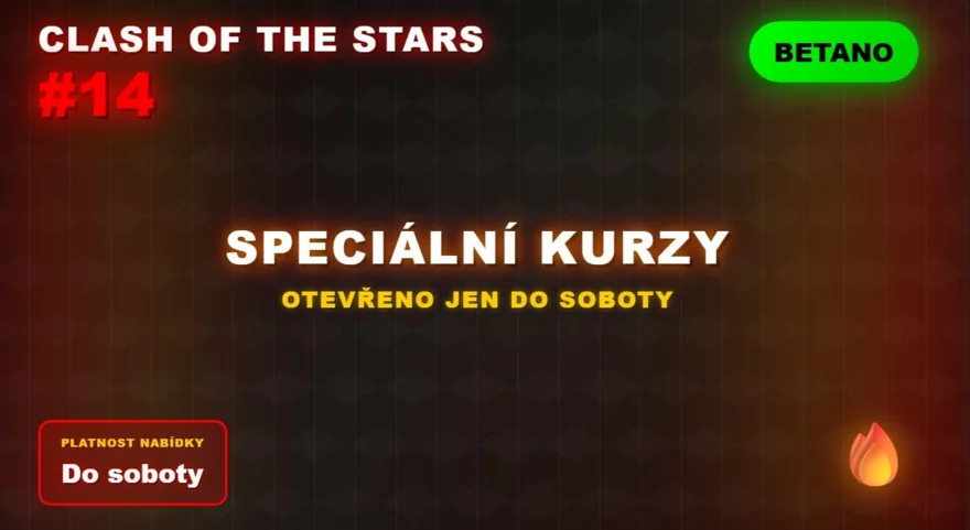Clash of the Stars 14: speciální kurzy u Betano jen do soboty 🔥