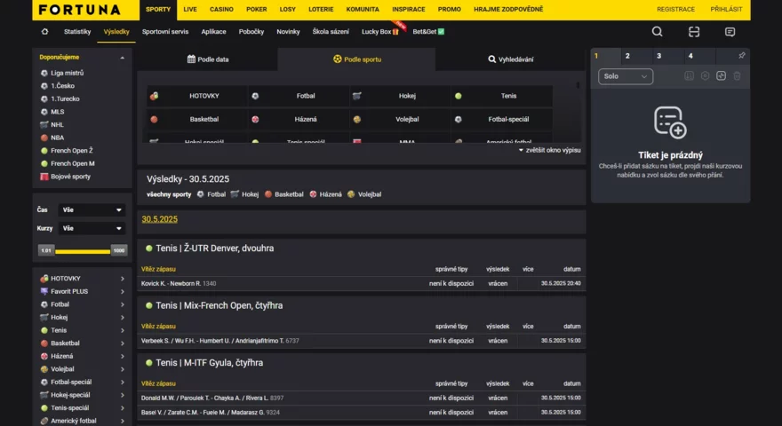 Fortuna výsledky na webu a v aplikaci