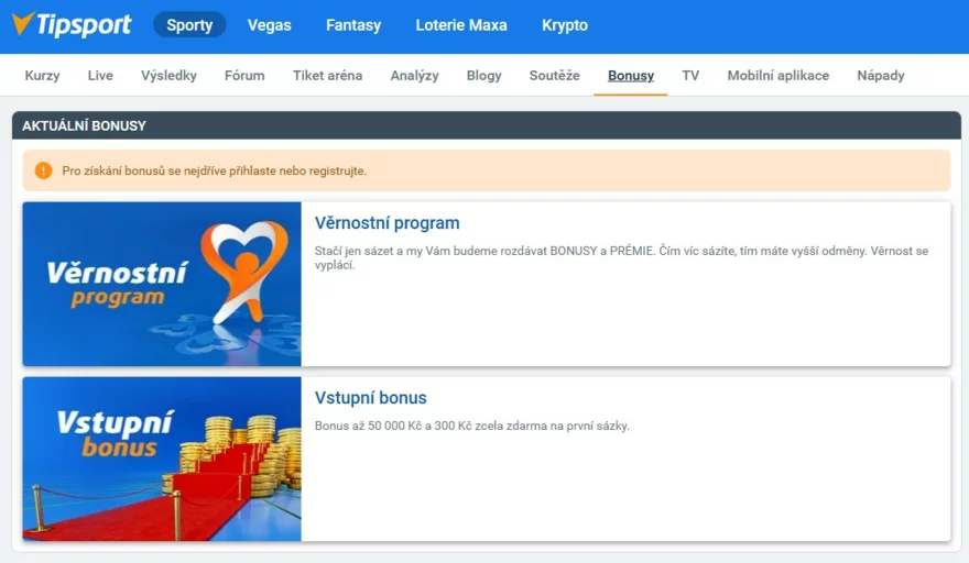 Tipsport vstupní bonus
