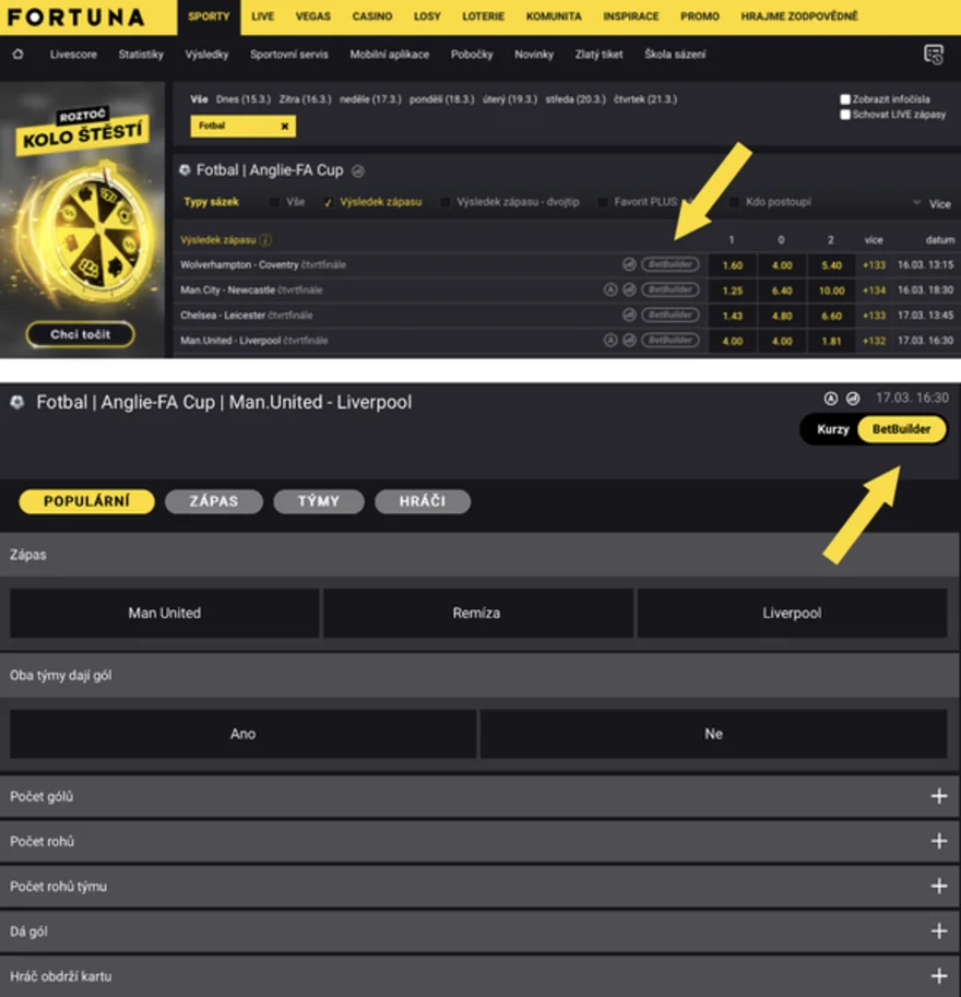 Fortuna Bet Builder ukázka