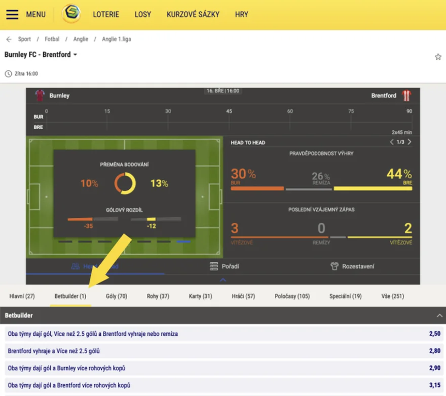 Sazkabet BetBuilder ukázka