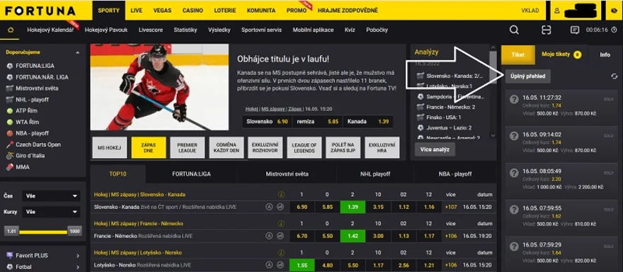 Kontrola online tiketu ve Fortuně