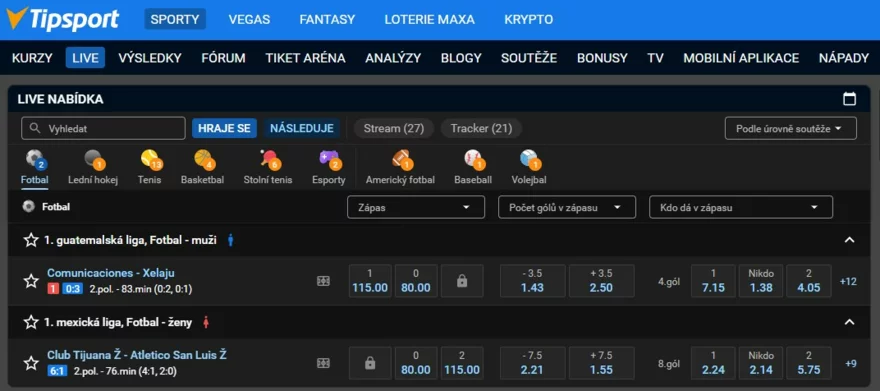 Live sázení na Tipsportu