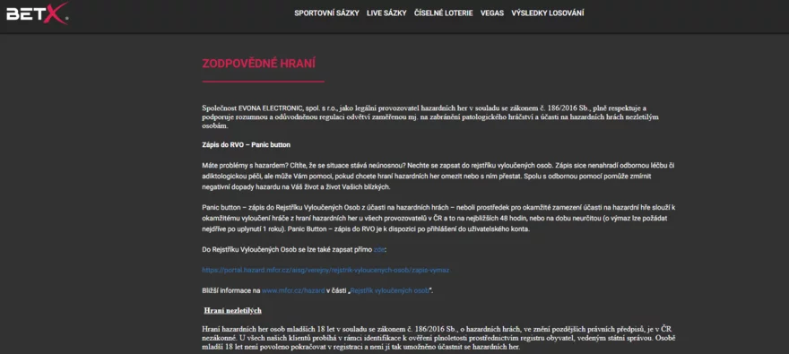 Sázková kancelář BetX I Zodpovědné hraní